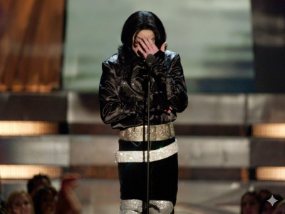Michael Jackson performing on stage with inspirational quote overlay