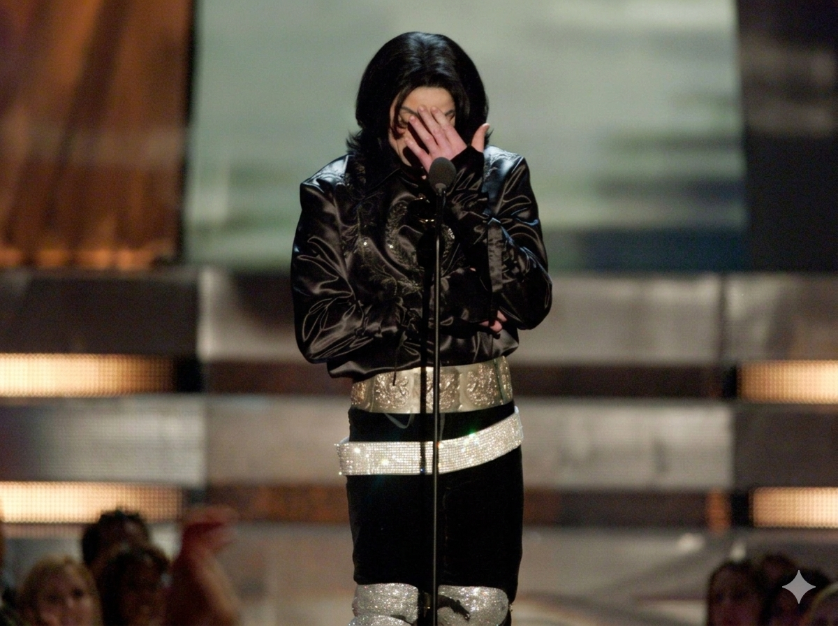 Michael Jackson performing on stage with inspirational quote overlay